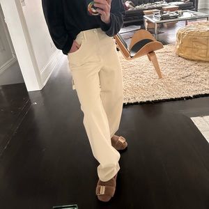 Tibi Garment washed twill slouchy carpenter jean in ivory. Size 27. Pristine